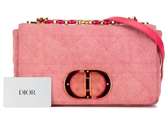 Dior Pink Medium Denim Macrocannage Caro Tasche