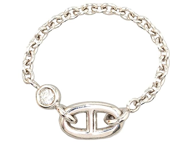Hermès Silver 18K White Gold and Diamond Chaine d Ancre Chain Ring Silvery Metal  ref.1355851