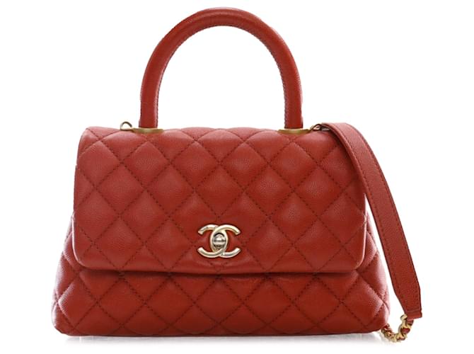 Chanel Red Mini Caviar Coco Handle Bag Leather  ref.1355857