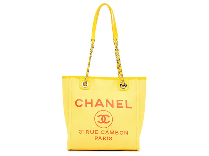 Chanel Yellow Small Raffia Deauville Tote  ref.1355874