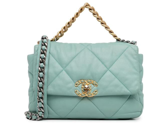 Chanel Blue Medium Lambskin 19 Flap Turquoise Leather  ref.1355889