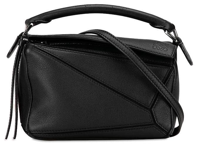 LOEWE Mini Bolsa Preta Quebra-cabeça Preto Couro Bezerro-como bezerro  ref.1355893