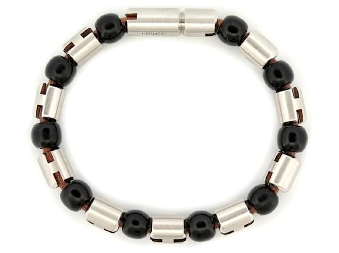 Hermès NEUF BRACELET HERMES H PERLES 20CM H100004FP23T4 ARGENT MASSIF CORNE BANGLE Argenté  ref.1355960