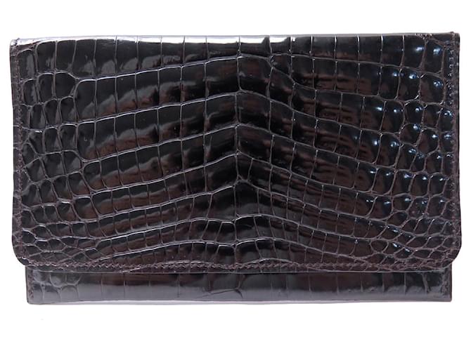 Hermès NEW HERMES ENVELOPE POUCH IN BROWN ALLIGATOR CROCODILE LEATHER POUCH Exotic leather  ref.1355972