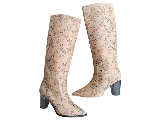 Laurence Dacade Leather Boots Beige Flower Design Size 40