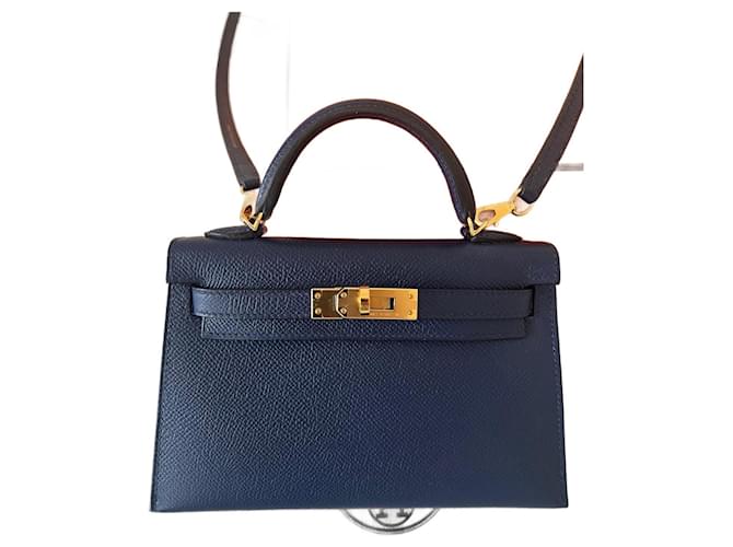 Hermès Mini Kelly Blue Leather  ref.1356039