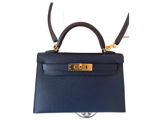 Hermès Mini Kelly Blau Leder  ref.1356039