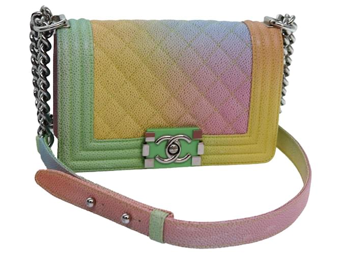CHANEL Matelasse Boy Chanel Chain Shoulder Bag Leather Rainbow CC Auth 71579S  ref.1356058