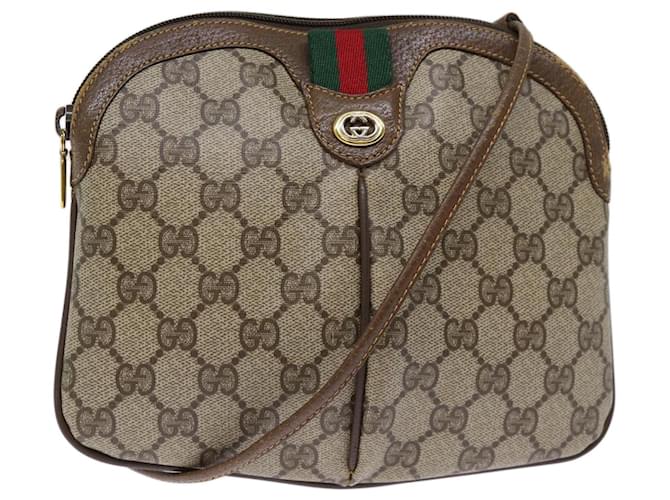GUCCI GG Canvas Web Sherry Line Shoulder Bag PVC Beige Green Red Auth 72786  ref.1356127