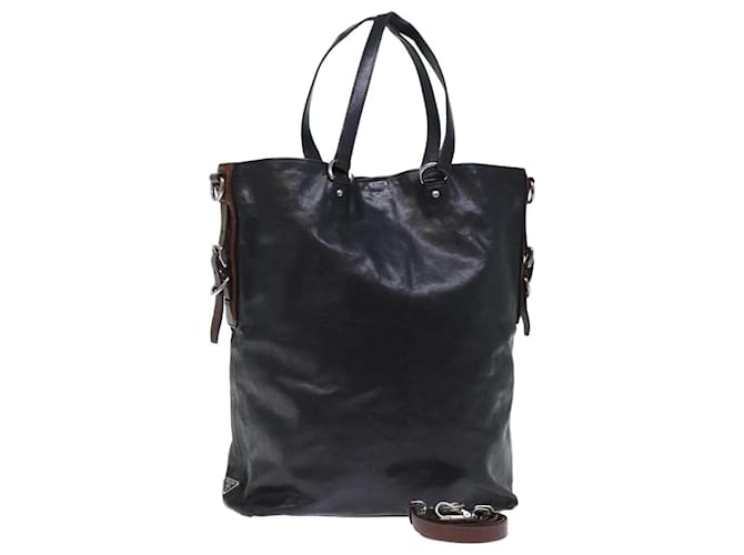 PRADA Hand Bag Leather 2way Black Brown Auth 70864  ref.1356134