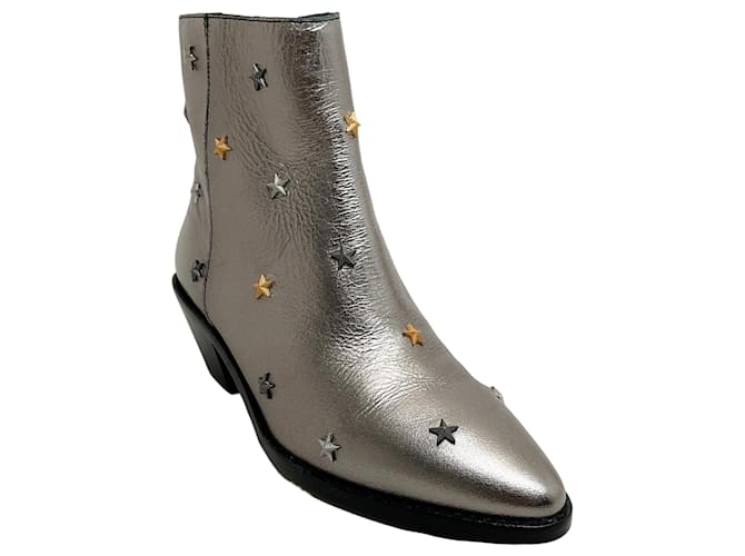 Autre Marque Zadig & Voltaire Silver Metallic Booties with Star Studs Leather  ref.1356570