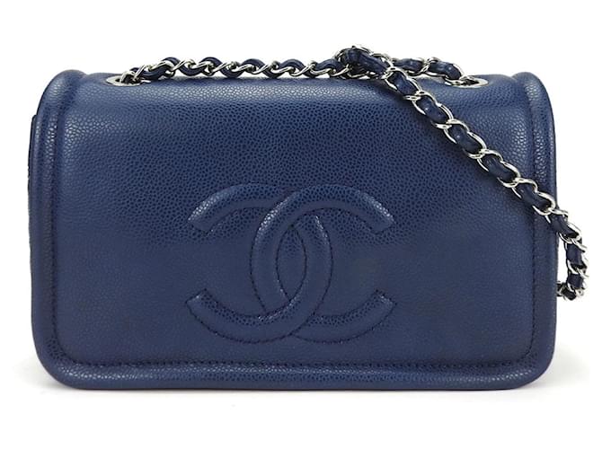 Timeless Carteira Chanel com Corrente Azul marinho Couro  ref.1356614