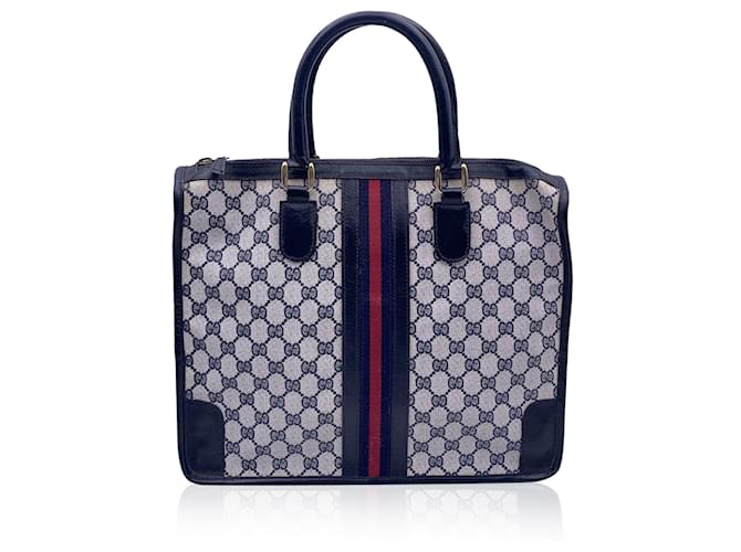 Gucci Bolsa de lona vintage com monograma azul e listras  ref.1356781