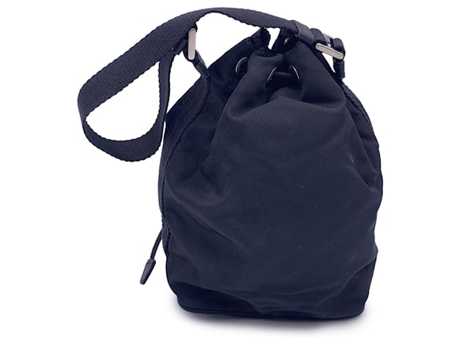 Prada Black Nylon Mini Tessuto Nylon Duet Bucket Bag Handbag Cloth  ref.1356782