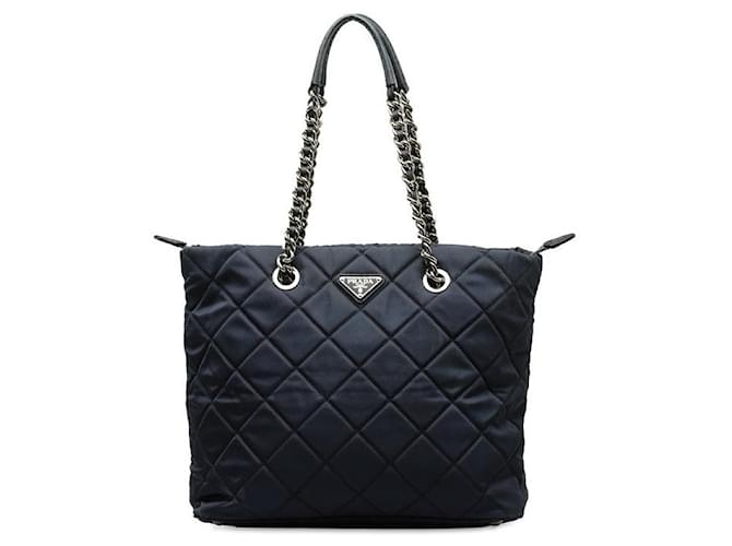 Tote Borsa a spalla Prada in nylon con logo triangolare e catena in ottime condizioni Tela  ref.1356818