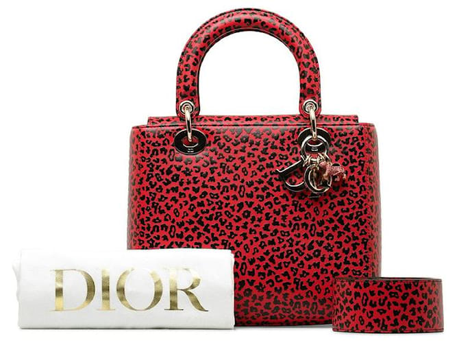 Bolsa de couro leopardo Dior Lady Dior média em excelente estado Rosa  ref.1356842