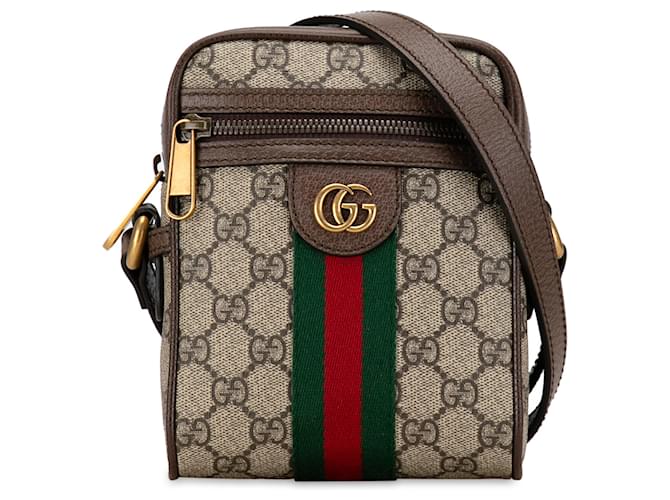 Gucci Brown GG Supreme Ophidia Crossbody Beige Leather Cloth Pony-style calfskin Cloth  ref.1356890