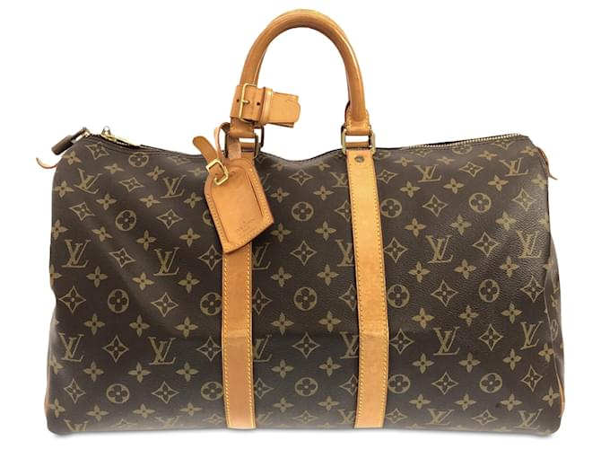 Louis Vuitton Brown Monogram Keepall 45 Leather Cloth  ref.1356914