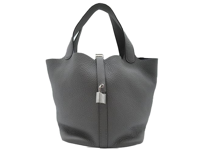 Hermès Gray Clemence Picotin Lock 22 Grey Leather Pony-style calfskin  ref.1356919