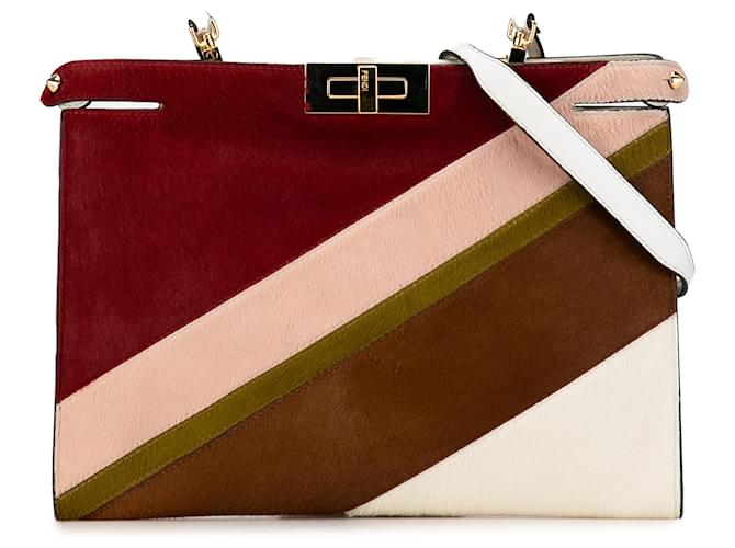 Fendi White Pony Hair and Leather Peekaboo Clutch Crossbody  ref.1356929