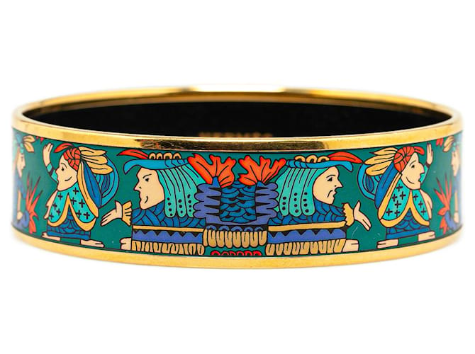 Hermès Green Astres Et Soleils Wide Enamel Bangle 65  ref.1356957