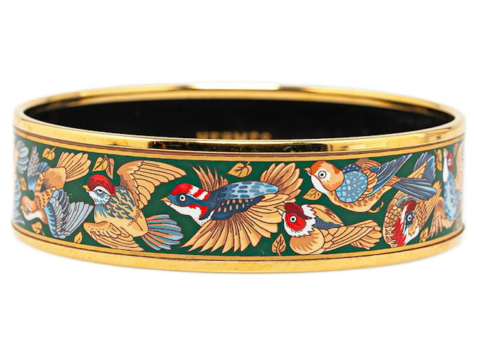 Hermès Green Wide Enamel Bangle Metal Gold-plated  ref.1356985
