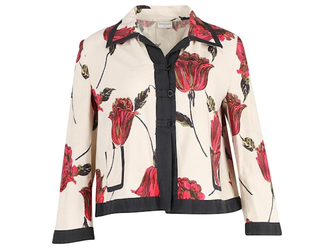 Chaqueta corta floral de lino blanco de Dries Van Noten  ref.1357000