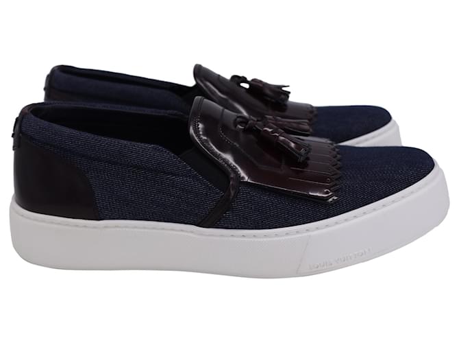 Sneakers slip-on con nappe Louis Vuitton in denim blu navy Giovanni  ref.1357003