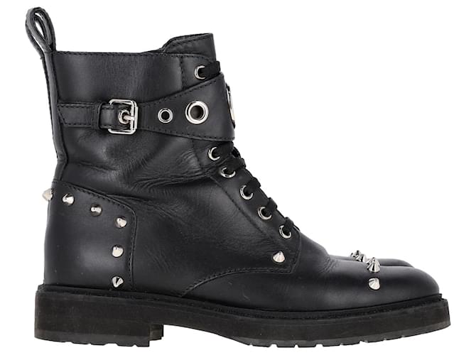 Fendi Studded FF Biker Boots aus schwarzem Leder