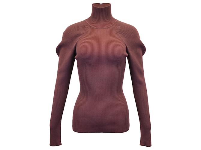 Victoria Beckham Knitted Turtleneck Sweater in Brown Wool  ref.1357014