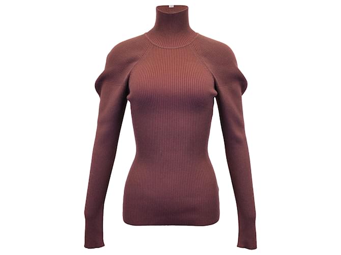 Victoria Beckham Pull à col roulé tricoté en laine marron  ref.1357014