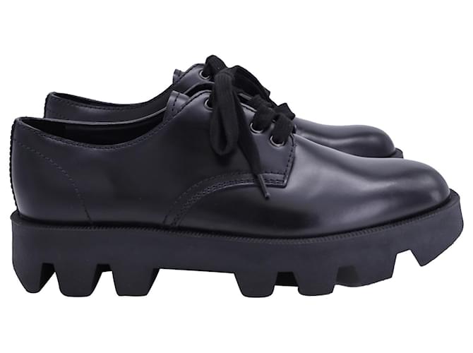 Prada Rocksand Derby Shoes in Black Leather