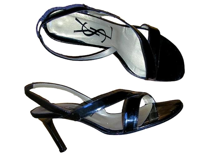 Yves Saint Laurent Black patent leather sandals, 39.  ref.1357052