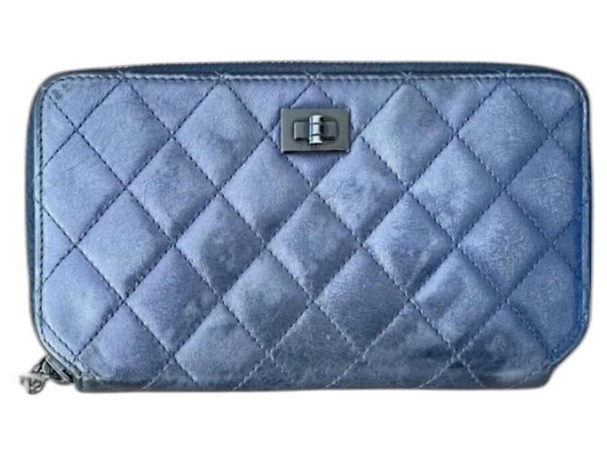 Chanel 2.55 wallet blue iridescent leather