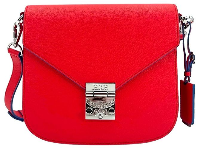 Borsa a tracolla in pelle MCM Patricia rossa e blu. Rosso