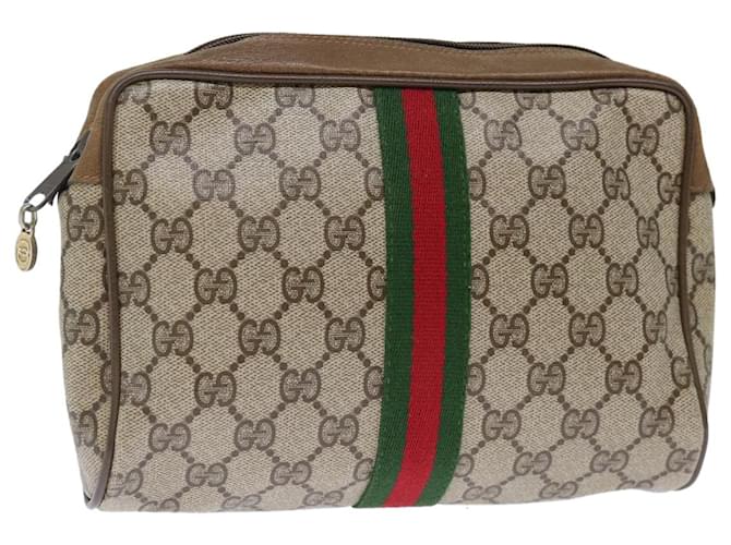 GUCCI GG Supreme Web Sherry Line Clutch Bag PVC Beige Red Green Auth ep4046  ref.1357145