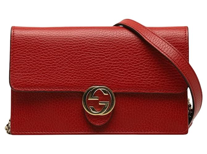 Gucci Interlocking G Vermelho Couro  ref.1359117