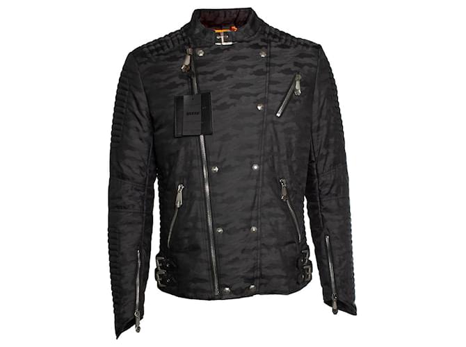 Philipp Plein, quilted biker jacket Grey Polyester  ref.1359203