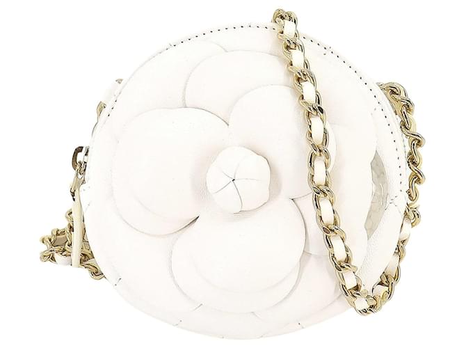 Chanel Camellia Weiß Leder  ref.1359626