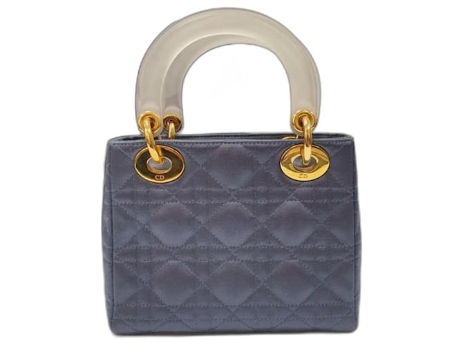 Bolso de mano mini Lady Dior en satén azul grisáceo de Christian Dior. Multicolor Cuero  ref.1360242