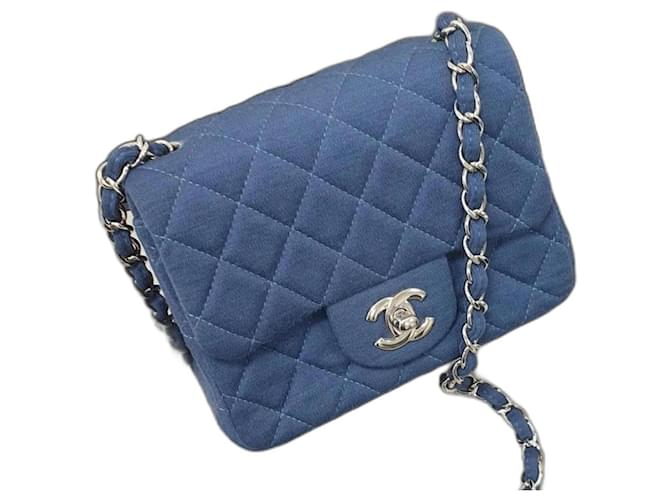 Borsa mini a tracolla in tessuto blu Chanel Tela