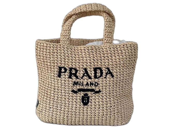 Prada Raffia Mini Tote bag Beige