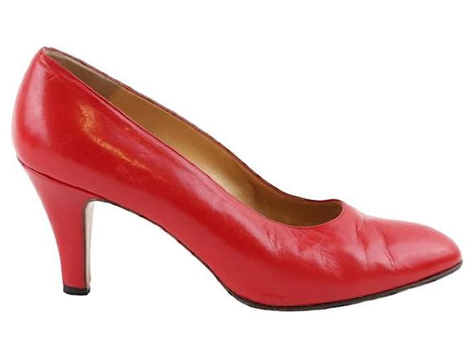 Céline Leather Heels Red  ref.1360375