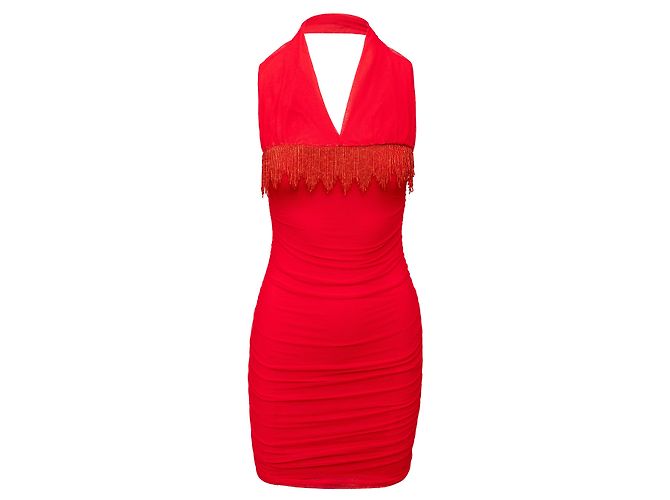 La Perla – Gerüschtes Kleid mit Perlen Rot