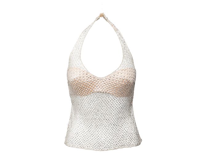 Top halterneck in rete di cristallo La Perla Argento