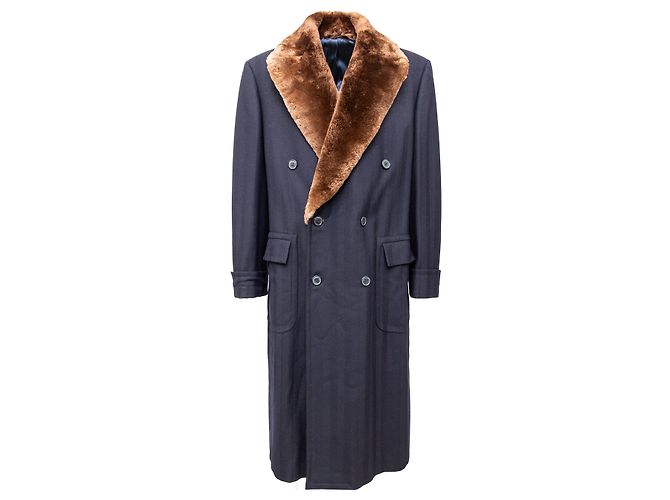 Hermès Double Breasted Overcoat with Fur Black