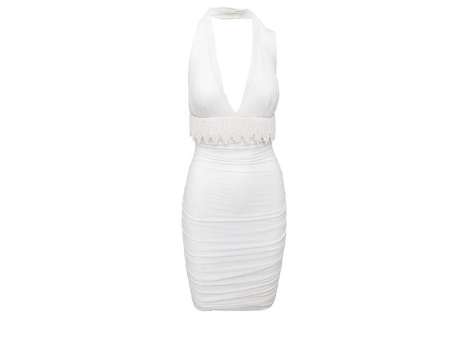 La Perla – Gerüschtes Kleid mit Perlen Weiß