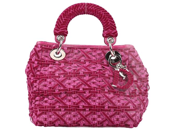 Bolsa Christian Dior em tecido de veludo pequena Lady Dior roxa Roxo Couro  ref.1360458