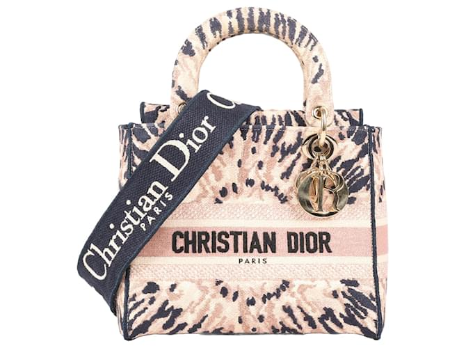 Christian Dior Light Pink Tie-Dye Embroidery Canvas Medium Lady D-Lite Handbag Grey Cotton  ref.1360463