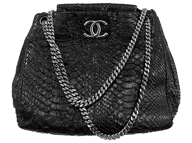 Chanel Python Tote Bag Black Exotic leather